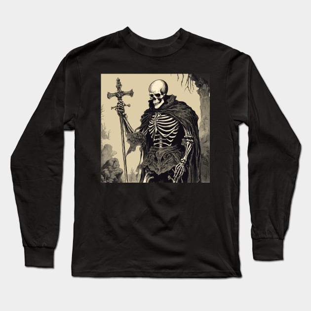 Skeleton Warrior Long Sleeve T-Shirt by Ray Crimson